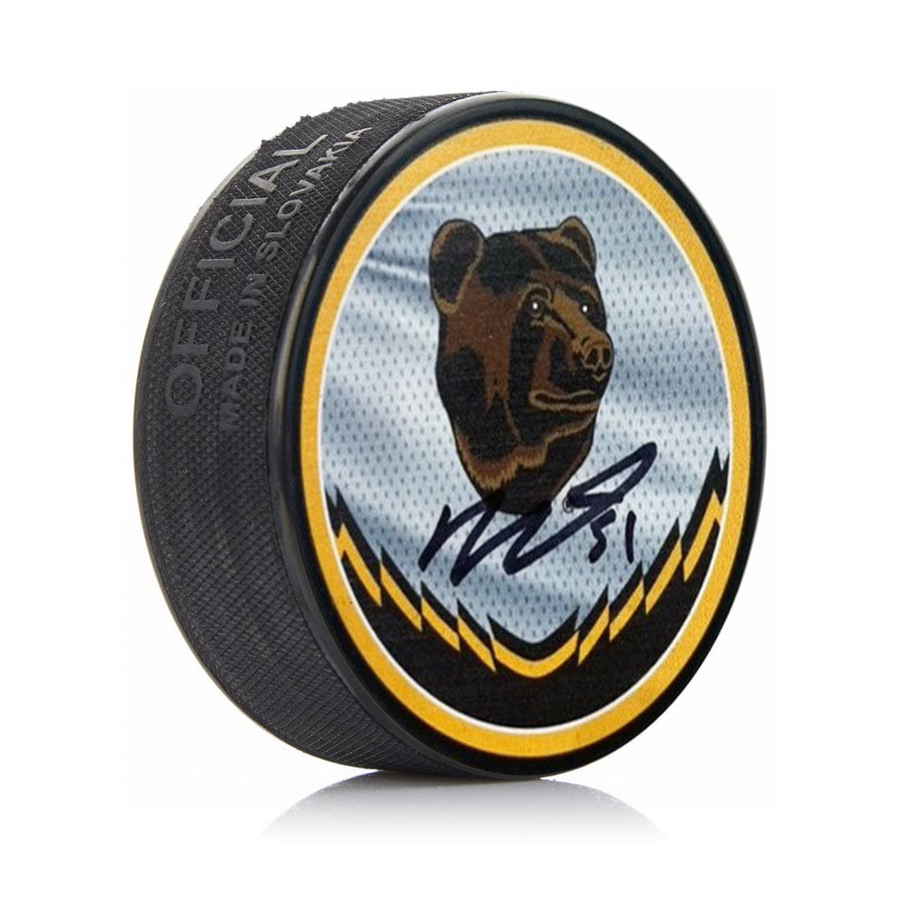 Dynasty Sports & Framing Autographed Pucks Matthew Poitras Autographed Boston Bruins Reverse Retro Hockey Logo Puck