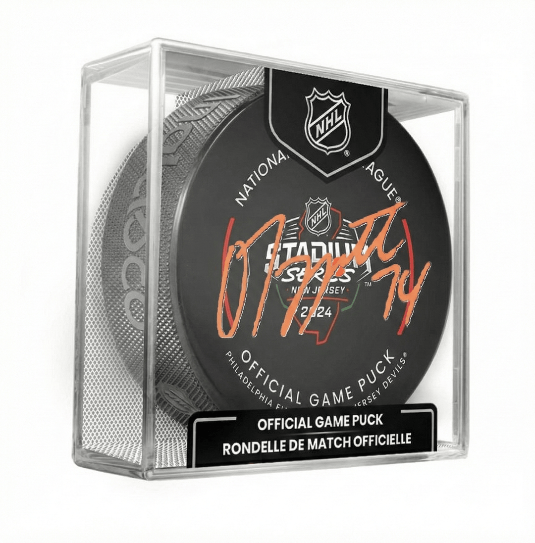 Dynasty Sports & Framing Autographed Pucks Owen Tippett Autographed Philadelphia Flyers 2024 Stadium Series Hockey Game Model Puck - Orange Sig