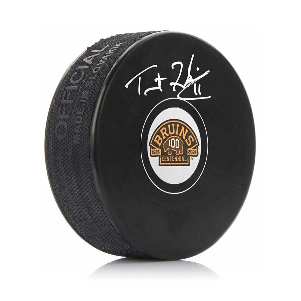 Dynasty Sports & Framing Autographed Pucks Trent Frederic Autographed Boston Bruins 100th Anniversary Hockey Logo Puck