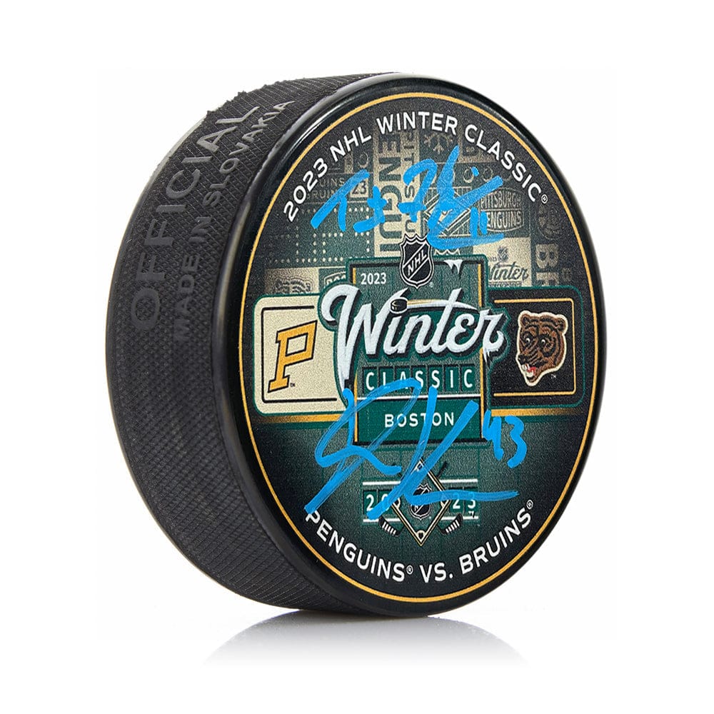 Dynasty Sports & Framing Autographed Pucks Trent Frederic & Danton Heinen Autographed Boston Bruins 2023 Winter Classic Hockey Logo Puck