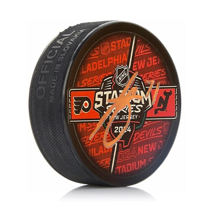 Dynasty Sports & Framing Autographed Pucks Tyson Foerster Autographed Philadelphia Flyers 2024 Stadium Series Hockey Logo Puck