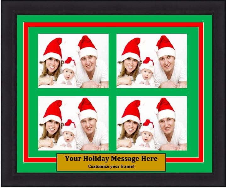 Dynasty Sports & Framing Custom Framing 4 Wallet-Sized, Green Matting, Red Trim, Horizontal Dynasty Customized Holiday Photo Picture Frame Kit (Horizontal)