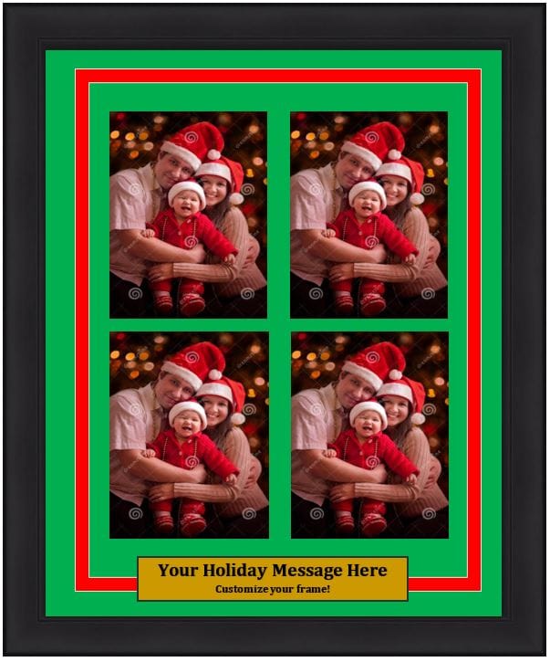 Dynasty Sports & Framing Custom Framing 4 Wallet-Sized, Green Matting, Red Trim, Horizontal Dynasty Customized Holiday Photo Picture Frame Kit (Vertical)