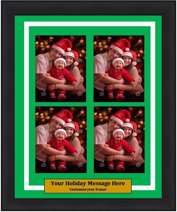 Dynasty Sports & Framing Custom Framing 4 Wallet-Sized, Green Matting, White Trim, Horizontal Dynasty Customized Holiday Photo Picture Frame Kit (Vertical)