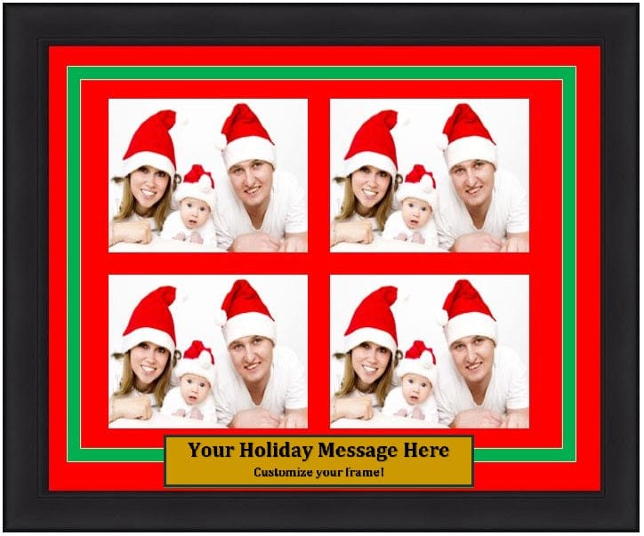 Dynasty Sports & Framing Custom Framing 4 Wallet-Sized, Red Matting, Green Trim, Horizontal Dynasty Customized Holiday Photo Picture Frame Kit (Horizontal)