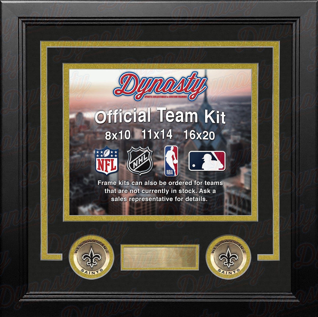 Dynasty Sports & Framing Custom Framing Black Matting & Gold Trim / Landscape (Horizontal); Standard Glass / No Nameplate or Medallions New Orleans Saints Custom NFL Football 11x14 Picture Frame Kit (Multiple Colors)