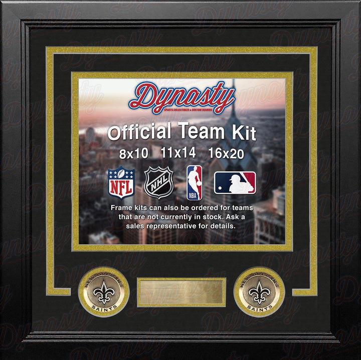 Dynasty Sports & Framing Custom Framing Black Matting & Gold Trim / Landscape (Horizontal); Standard Glass / No Nameplate or Medallions New Orleans Saints Custom NFL Football 16x20 Picture Frame Kit (Multiple Colors)
