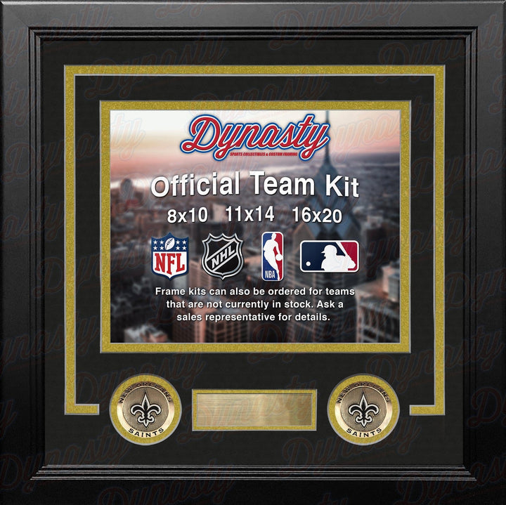 Dynasty Sports & Framing Custom Framing Black Matting & Gold Trim / Landscape (Horizontal); Standard Glass / No Nameplate or Medallions New Orleans Saints Custom NFL Football 8x10 Picture Frame Kit (Multiple Colors)