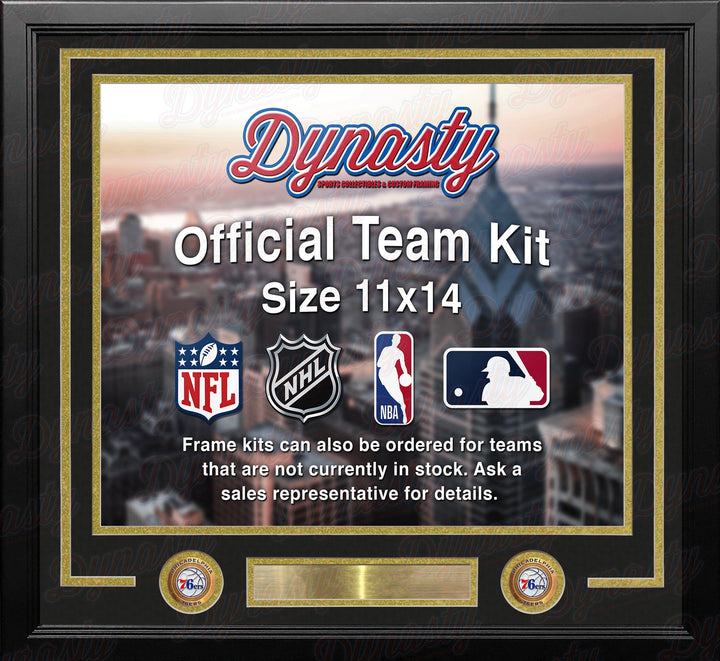 Dynasty Sports & Framing Custom Framing Black Matting & Gold Trim / Landscape (Horizontal); Standard Glass / No Nameplate or Medallions Philadelphia 76ers Throwback Custom NBA Basketball 11x14 Picture Frame Kit (Multiple Colors)