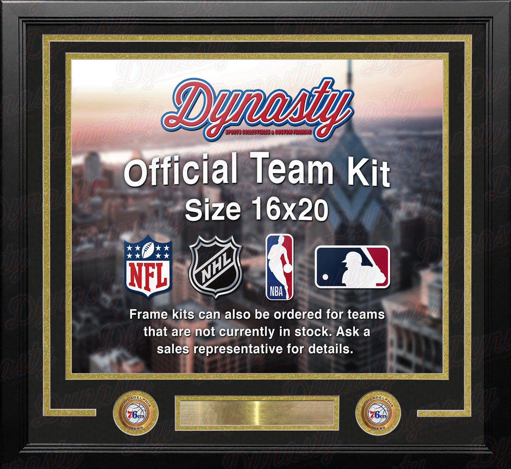 Dynasty Sports & Framing Custom Framing Black Matting & Gold Trim / Landscape (Horizontal); Standard Glass / No Nameplate or Medallions Philadelphia 76ers Throwback Custom NBA Basketball 16x20 Picture Frame Kit (Multiple Colors)