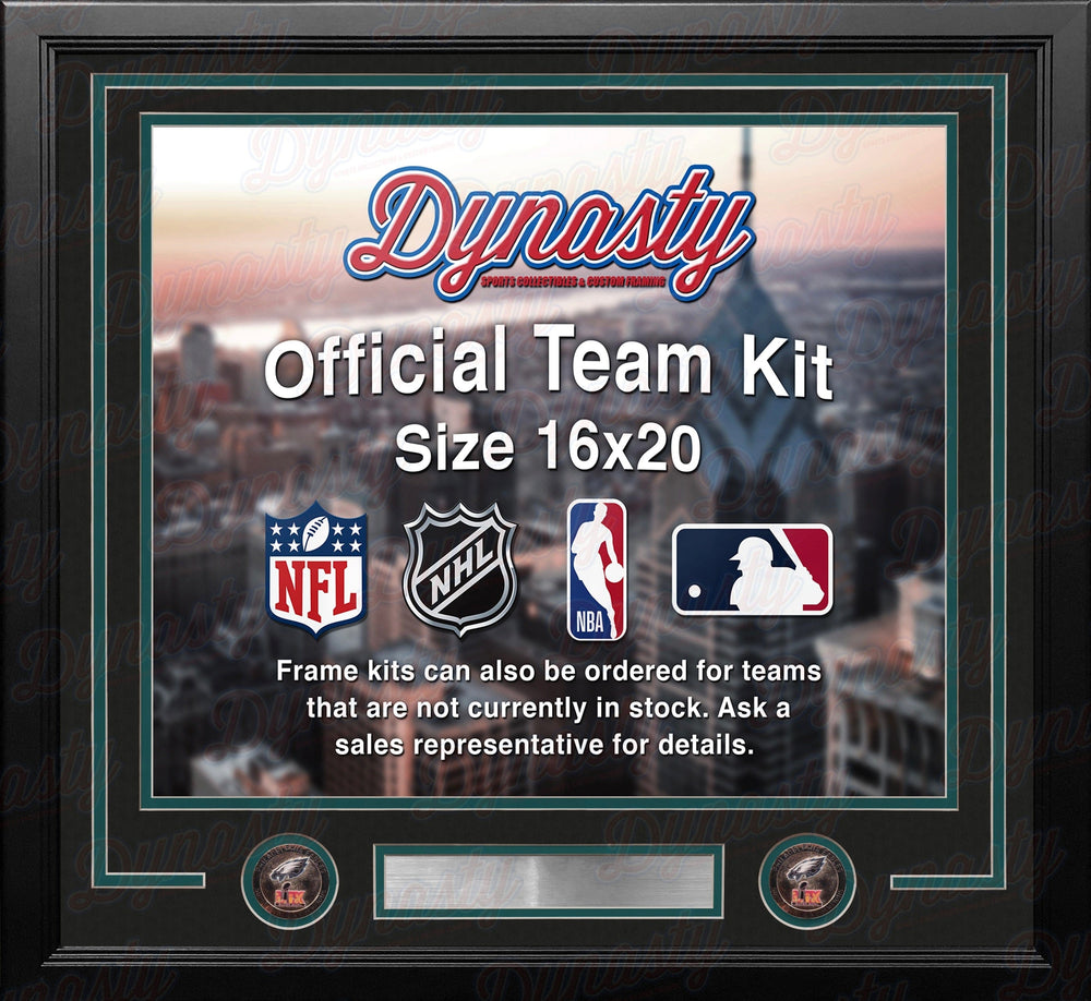 Dynasty Sports & Framing Custom Framing Black Matting & Green Trim / Landscape (Horizontal); Standard Glass / No Nameplate or Logos Philadelphia Eagles Super Bowl LIX Champions Custom NFL Football 16x20 Picture Frame Kit (3 Colors)