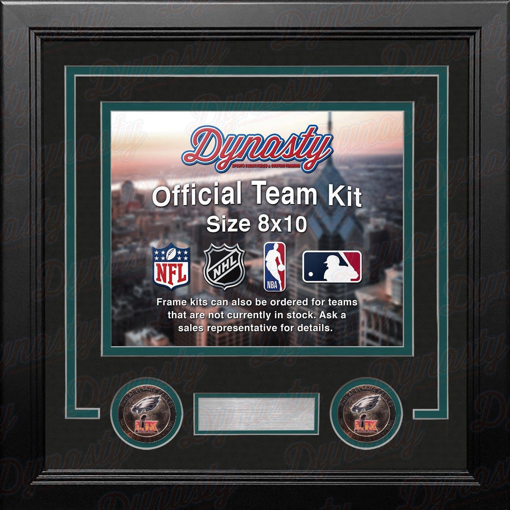 Dynasty Sports & Framing Custom Framing Black Matting & Green Trim / Landscape (Horizontal); Standard Glass / No Nameplate or Logos Philadelphia Eagles Super Bowl LIX Champions Custom NFL Football 8x10 Picture Frame Kit (3 Colors)