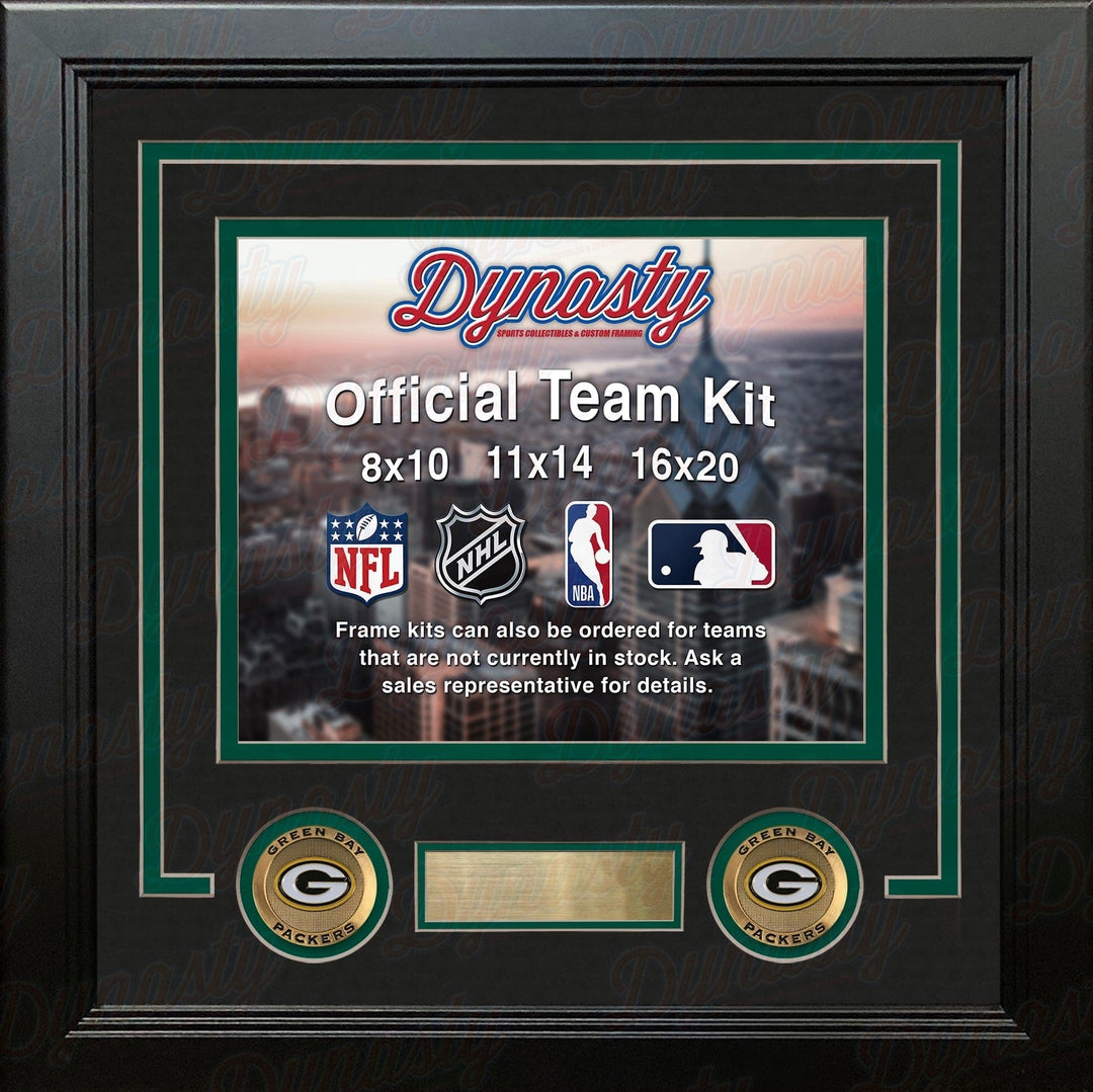Dynasty Sports & Framing Custom Framing Black Matting & Green Trim / Landscape (Horizontal); Standard Glass / No Nameplate or Medallions Green Bay Packers Custom NFL Football 11x14 Picture Frame Kit (Multiple Colors)