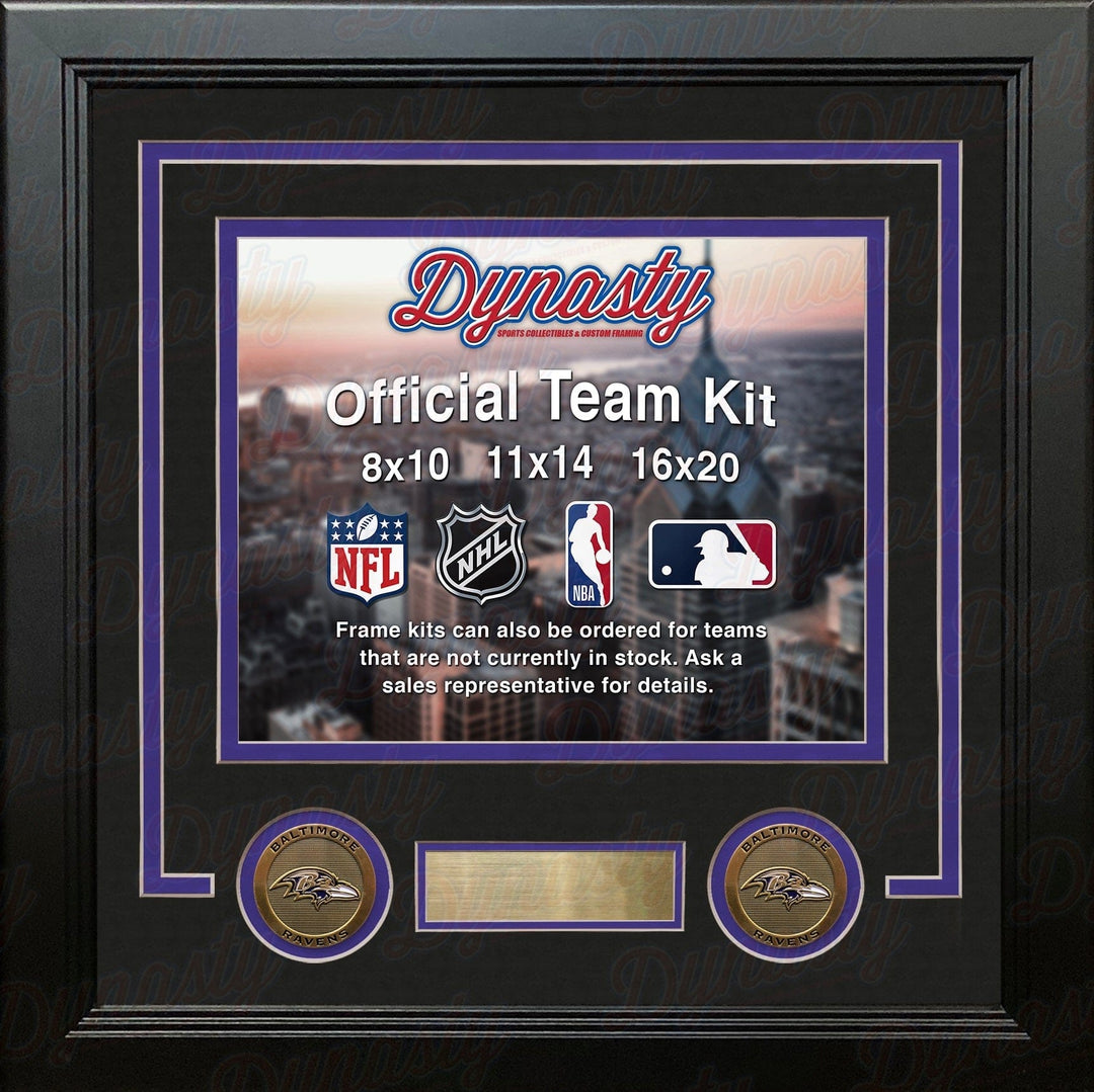 Dynasty Sports & Framing Custom Framing Black Matting & Purple Trim / Landscape (Horizontal); Standard Glass / No Nameplate or Medallions Baltimore Ravens Custom NFL Football 11x14 Picture Frame Kit (Multiple Colors)