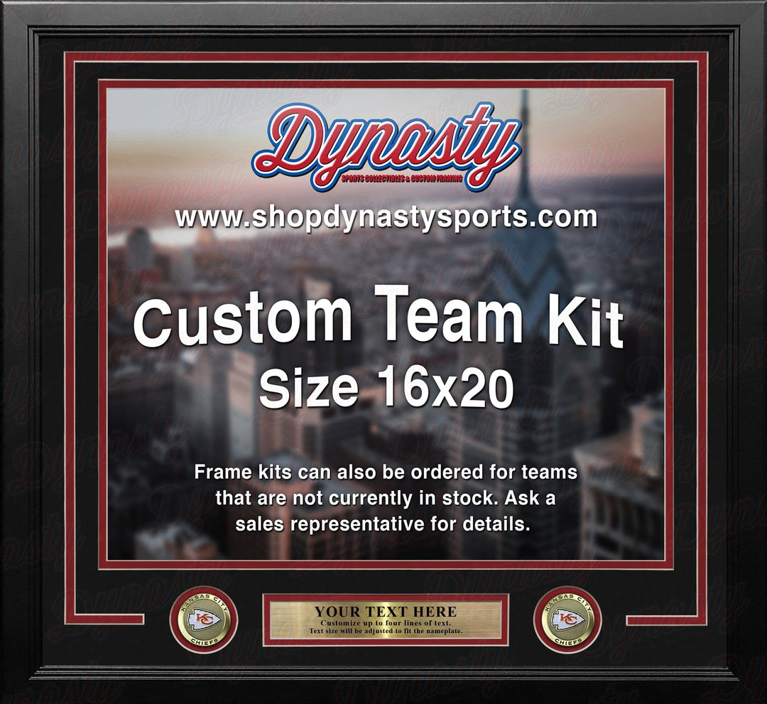 Dynasty Sports & Framing Custom Framing Black Matting & Red Trim / Landscape (Horizontal); Standard Glass / No Nameplate or Medallions Kansas City Chiefs Custom NFL Football 16x20 Picture Frame Kit (Multiple Colors)