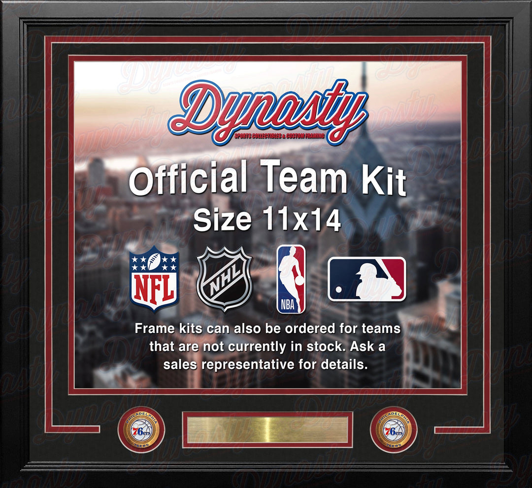 Dynasty Sports & Framing Custom Framing Black Matting & Red Trim / Landscape (Horizontal); Standard Glass / No Nameplate or Medallions Philadelphia 76ers Throwback Custom NBA Basketball 11x14 Picture Frame Kit (Multiple Colors)