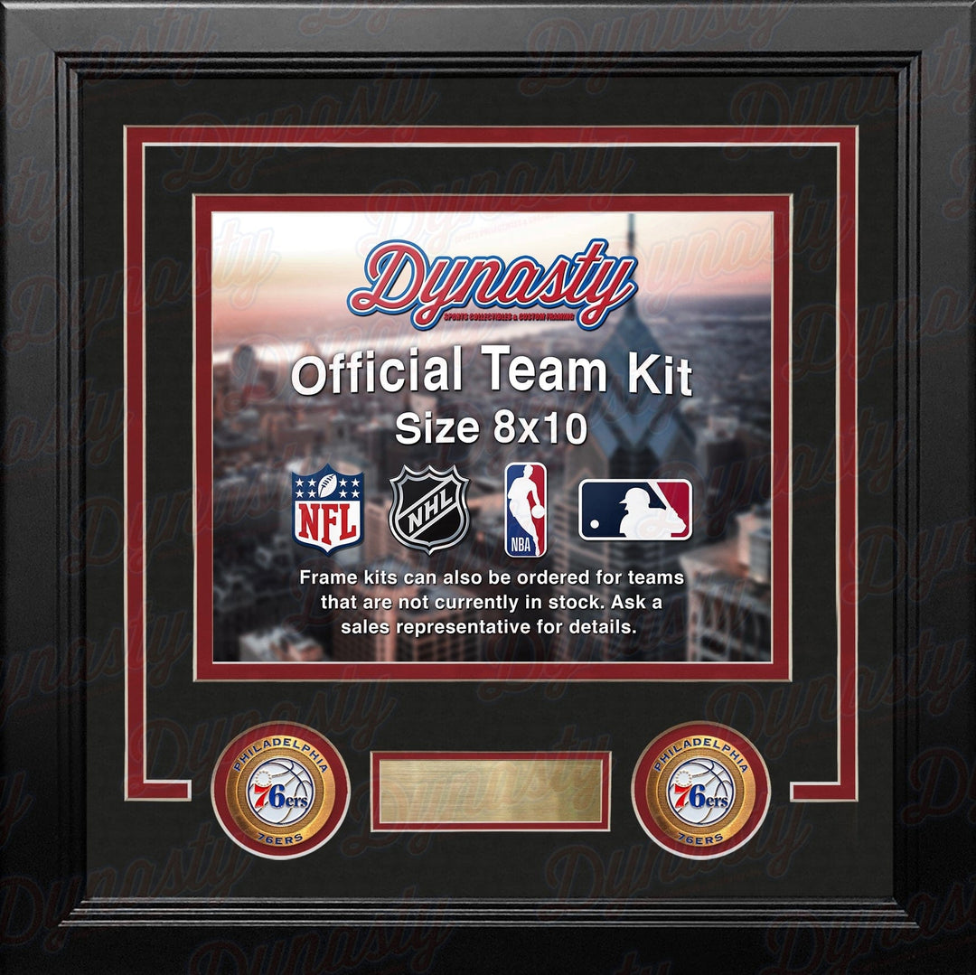 Dynasty Sports & Framing Custom Framing Black Matting & Red Trim / Landscape (Horizontal); Standard Glass / No Nameplate or Medallions Philadelphia 76ers Throwback Custom NBA Basketball 8x10 Picture Frame Kit (Multiple Colors)