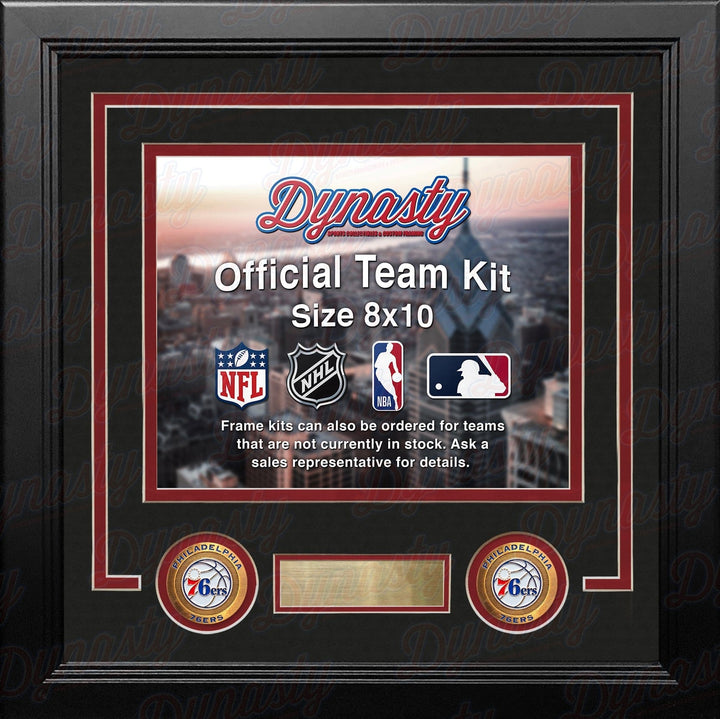 Dynasty Sports & Framing Custom Framing Black Matting & Red Trim / Landscape (Horizontal); Standard Glass / No Nameplate or Medallions Philadelphia 76ers Throwback Custom NBA Basketball 8x10 Picture Frame Kit (Multiple Colors)