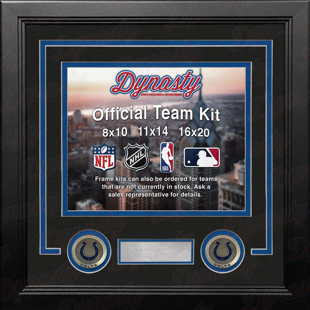 Dynasty Sports & Framing Custom Framing Black Matting & Royal Blue Trim / Landscape (Horizontal); Standard Glass / No Nameplate or Medallions Indianapolis Colts Custom NFL Football 11x14 Picture Frame Kit (Multiple Colors)