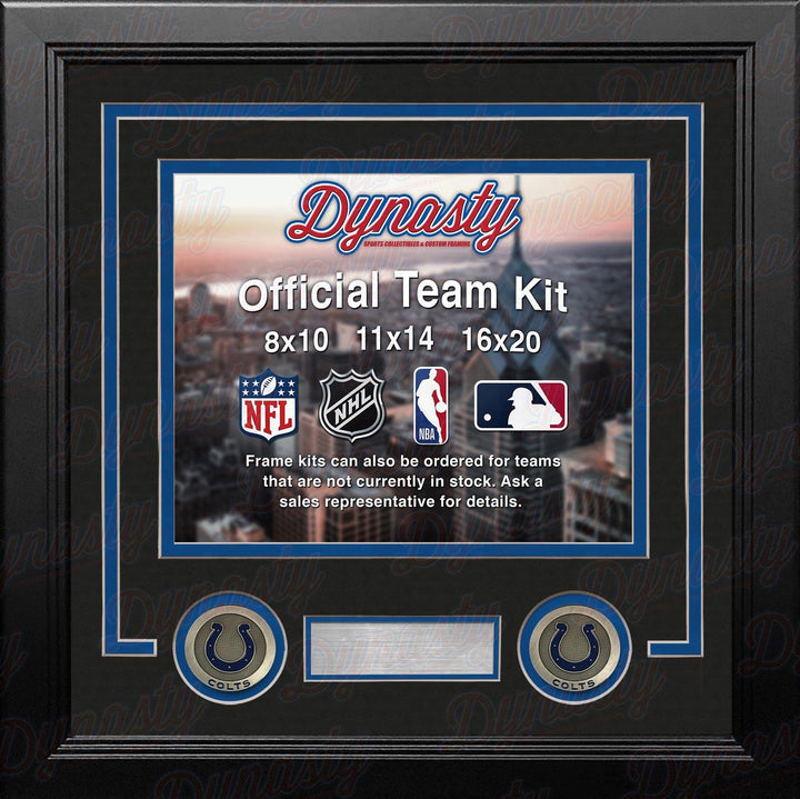 Dynasty Sports & Framing Custom Framing Black Matting & Royal Blue Trim / Landscape (Horizontal); Standard Glass / No Nameplate or Medallions Indianapolis Colts Custom NFL Football 11x14 Picture Frame Kit (Multiple Colors)