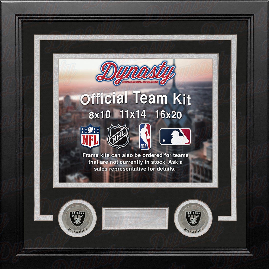 Dynasty Sports & Framing Custom Framing Black Matting & Silver Trim / Landscape (Horizontal); Standard Glass / No Nameplate or Medallions Las Vegas Raiders Custom NFL Football 8x10 Picture Frame Kit (Multiple Colors)