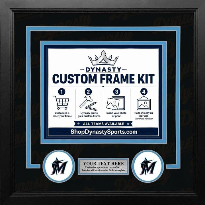 Dynasty Sports & Framing Custom Framing Black Matting & Sky Blue Trim / Landscape (Horizontal); Standard Glass / No Nameplate or Logos Miami Marlins Custom MLB Baseball 11x14 Picture Frame Kit (Multiple Colors)