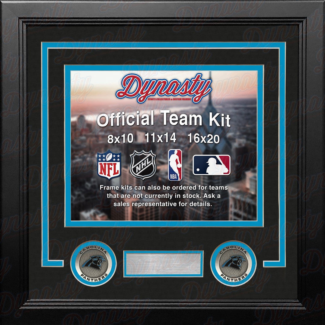 Dynasty Sports & Framing Custom Framing Black Matting & Sky Blue Trim / Landscape (Horizontal); Standard Glass / No Nameplate or Medallions Carolina Panthers Custom NFL Football 8x10 Picture Frame Kit (Multiple Colors)