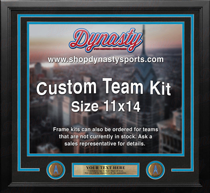 Dynasty Sports & Framing Custom Framing Black Matting & Sky Blue Trim / Landscape (Horizontal); Standard Glass / No Nameplate or Medallions Houston Oilers Throwback Custom NFL Football 11x14 Picture Frame Kit (Multiple Colors)
