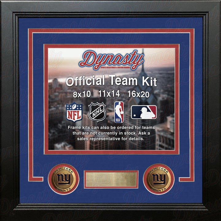 Dynasty Sports & Framing Custom Framing Blue Matting & Red Trim / Landscape (Horizontal); Standard Glass / No Nameplate or Medallions New York Giants Custom NFL Football 11x14 Picture Frame Kit (Multiple Colors)