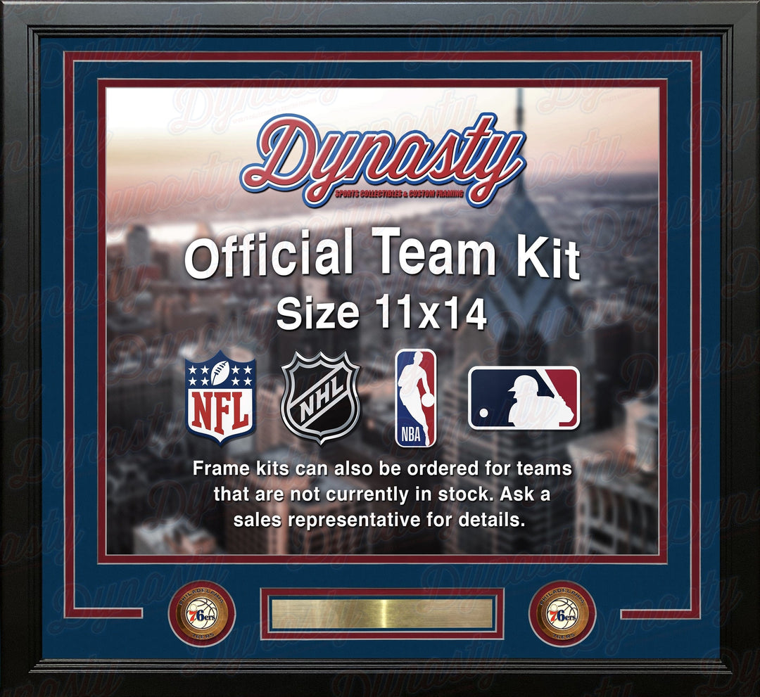 Dynasty Sports & Framing Custom Framing Blue Matting & Red Trim / Landscape (Horizontal); Standard Glass / No Nameplate or Medallions Philadelphia 76ers Custom NBA Basketball 11x14 Picture Frame Kit (Multiple Colors)
