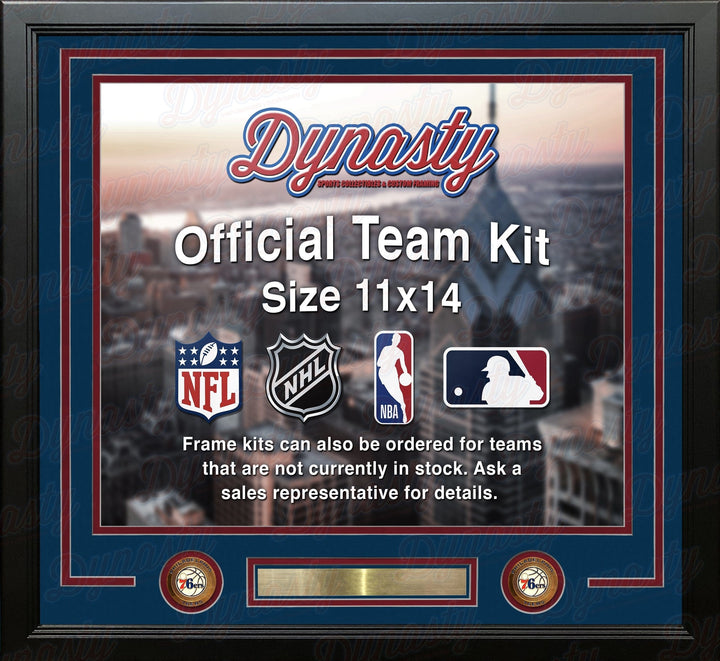 Dynasty Sports & Framing Custom Framing Blue Matting & Red Trim / Landscape (Horizontal); Standard Glass / No Nameplate or Medallions Philadelphia 76ers Custom NBA Basketball 11x14 Picture Frame Kit (Multiple Colors)