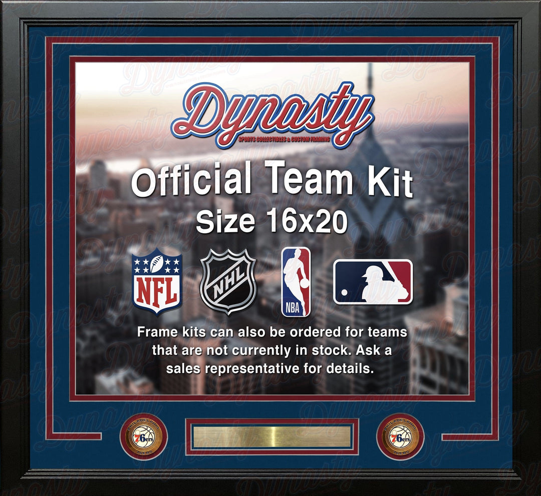 Dynasty Sports & Framing Custom Framing Blue Matting & Red Trim / Landscape (Horizontal); Standard Glass / No Nameplate or Medallions Philadelphia 76ers Custom NBA Basketball 16x20 Picture Frame Kit (Multiple Colors)