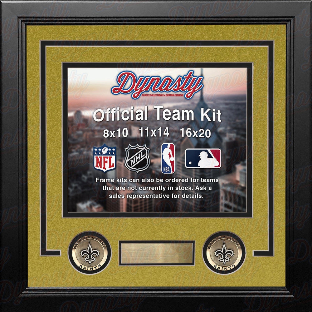 Dynasty Sports & Framing Custom Framing Gold Matting & Black Trim / Landscape (Horizontal); Standard Glass / No Nameplate or Medallions New Orleans Saints Custom NFL Football 8x10 Picture Frame Kit (Multiple Colors)