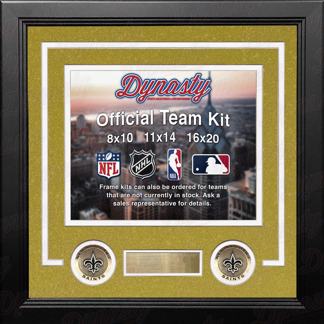 Dynasty Sports & Framing Custom Framing Gold Matting & White Trim / Landscape (Horizontal); Standard Glass / No Nameplate or Medallions New Orleans Saints Custom NFL Football 8x10 Picture Frame Kit (Multiple Colors)