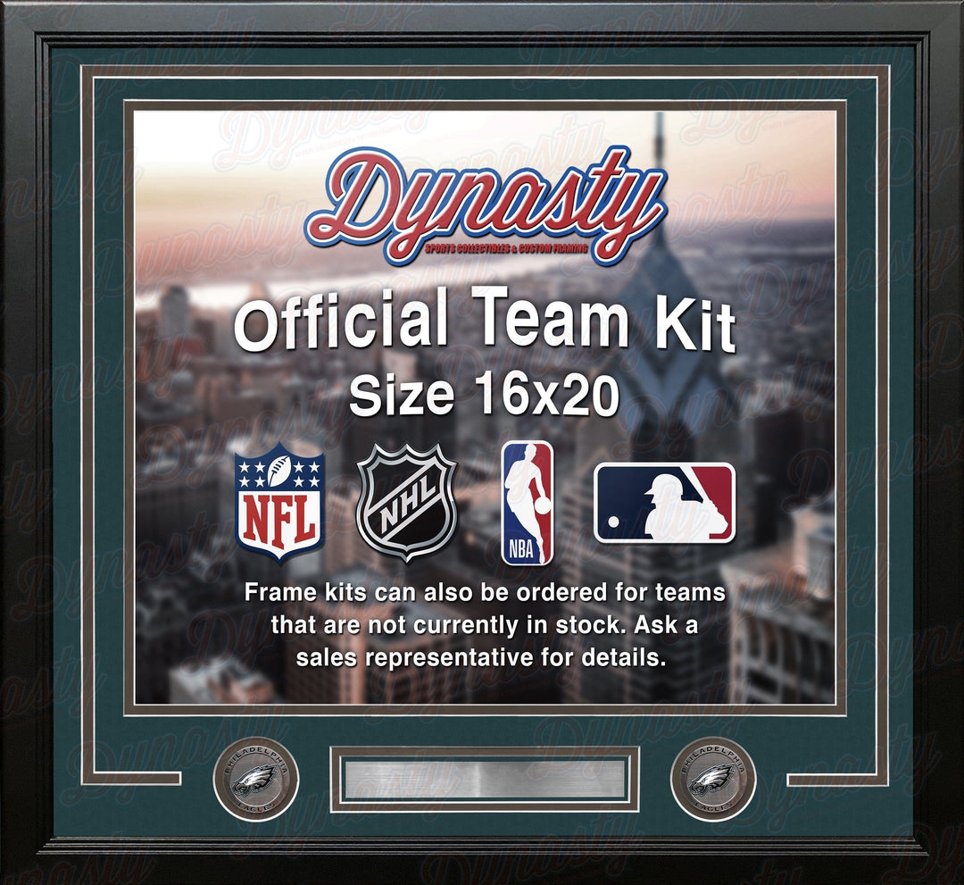 Dynasty Sports & Framing Custom Framing Green Matting & Charcoal Trim / Landscape (Horizontal); Standard Glass / No Nameplate or Logos Philadelphia Eagles Custom NFL Football 16x20 Picture Frame Kit (Multiple Colors)