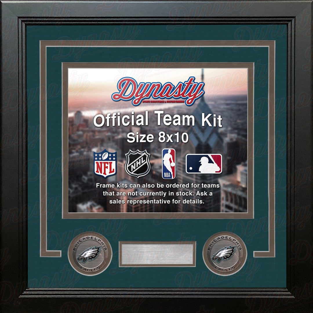 Dynasty Sports & Framing Custom Framing Green Matting & Charcoal Trim / Landscape (Horizontal); Standard Glass / No Nameplate or Logos Philadelphia Eagles Custom NFL Football 8x10 Picture Frame Kit (Multiple Colors)