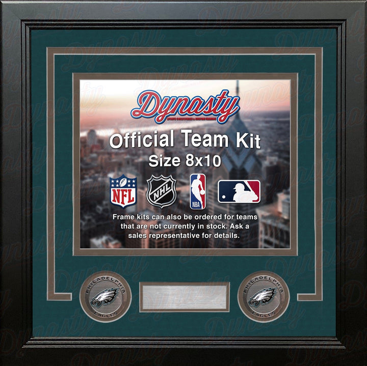 Dynasty Sports & Framing Custom Framing Green Matting & Charcoal Trim / Landscape (Horizontal); Standard Glass / No Nameplate or Logos Philadelphia Eagles Custom NFL Football 8x10 Picture Frame Kit (Multiple Colors)