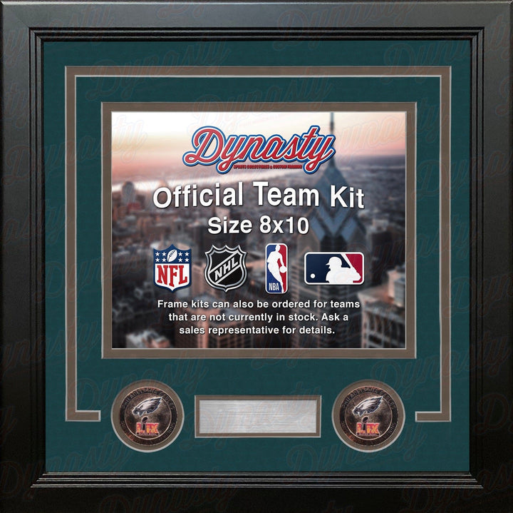 Dynasty Sports & Framing Custom Framing Green Matting & Charcoal Trim / Landscape (Horizontal); Standard Glass / No Nameplate or Logos Philadelphia Eagles Super Bowl LIX Champions Custom NFL Football 8x10 Picture Frame Kit (3 Colors)