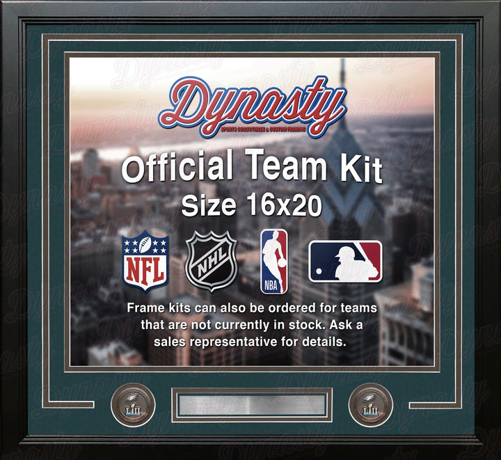 Dynasty Sports & Framing Custom Framing Green Matting & Charcoal Trim / Landscape (Horizontal); Standard Glass / No Nameplate or Medallions Philadelphia Eagles Super Bowl LII Champions Custom NFL Football 16x20 Picture Frame Kit (3 Colors)