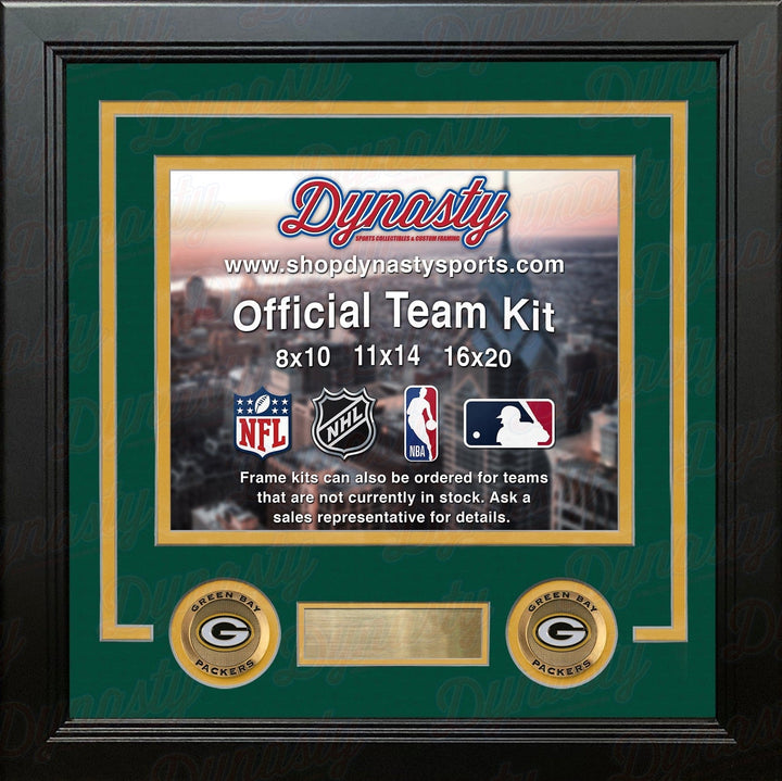 Dynasty Sports & Framing Custom Framing Green Matting & Yellow Trim / Landscape (Horizontal); Standard Glass / No Nameplate or Medallions Green Bay Packers Custom NFL Football 11x14 Picture Frame Kit (Multiple Colors)