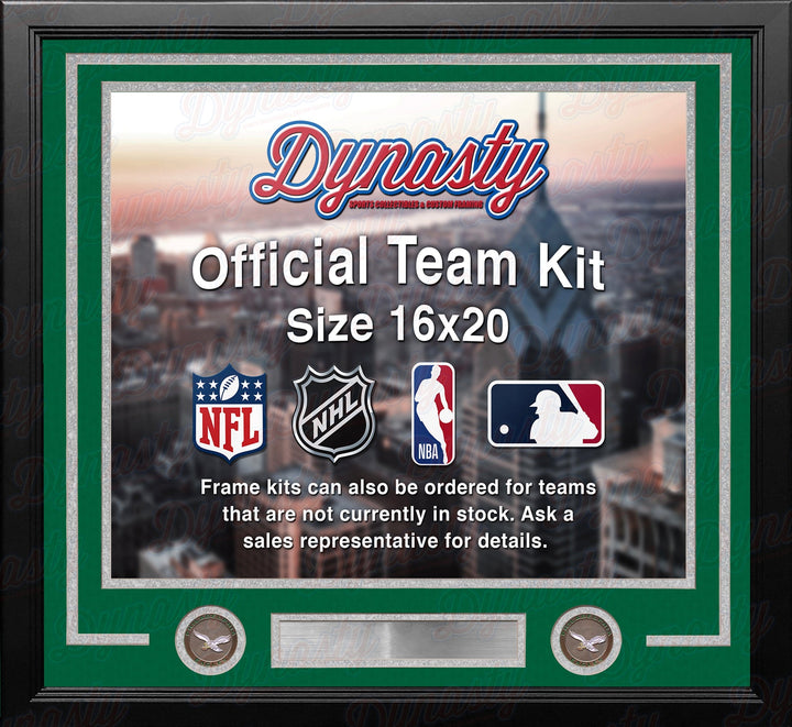 Dynasty Sports & Framing Custom Framing Kelly Green Matting & Silver Trim / Landscape (Horizontal); Standard Glass / No Nameplate or Medallions Philadelphia Eagles Throwback Custom NFL Football 16x20 Picture Frame Kit (Multiple Colors)