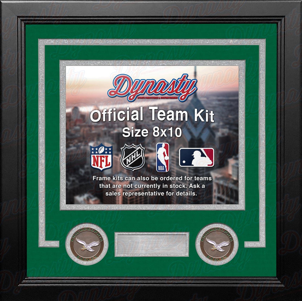 Dynasty Sports & Framing Custom Framing Kelly Green Matting & Silver Trim / Landscape (Horizontal); Standard Glass / No Nameplate or Medallions Philadelphia Eagles Throwback Custom NFL Football 8x10 Picture Frame Kit (Multiple Colors)