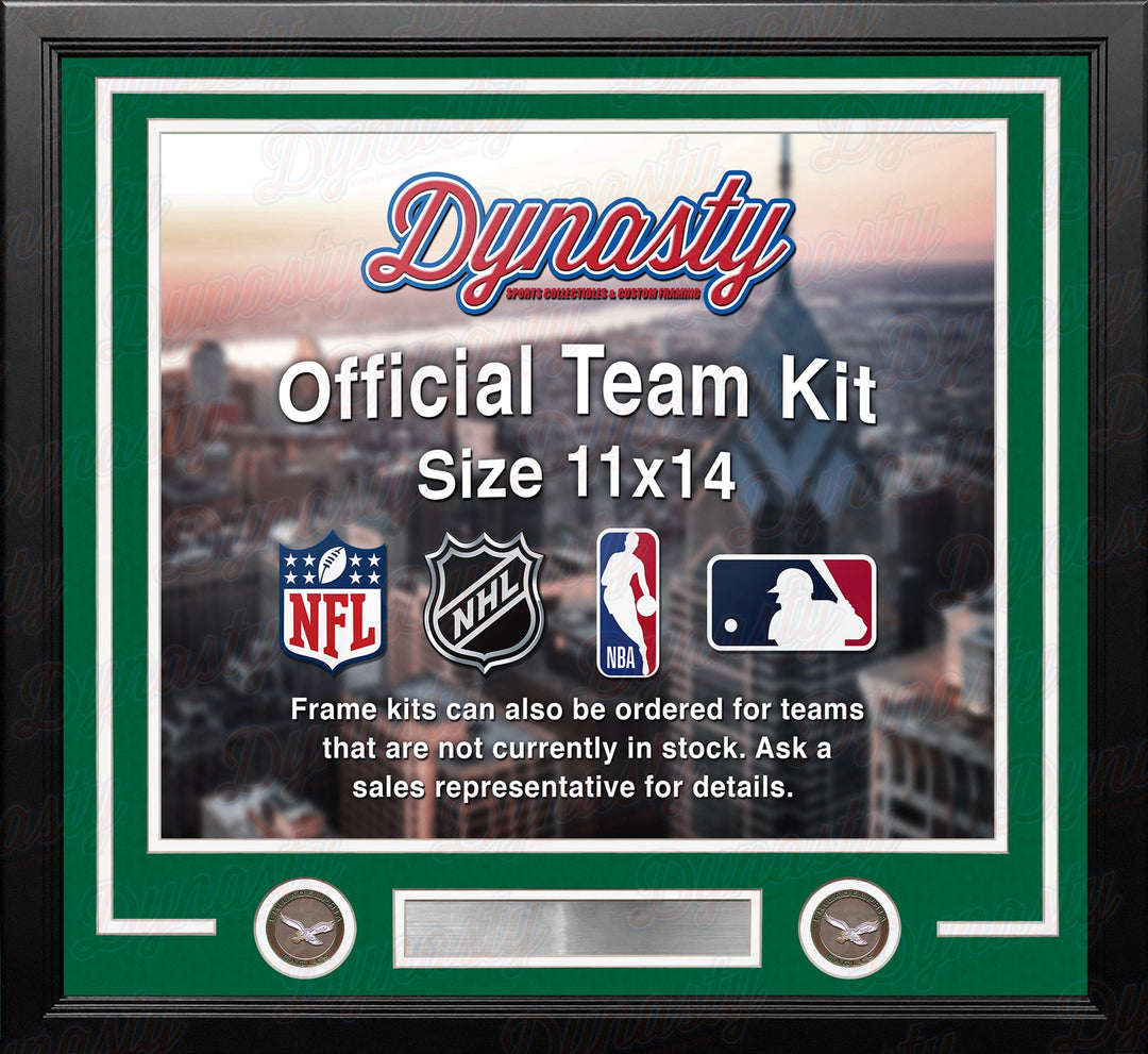 Dynasty Sports & Framing Custom Framing Kelly Green Matting & White Trim / Landscape (Horizontal); Standard Glass / No Nameplate or Medallions Philadelphia Eagles Throwback Custom NFL Football 11x14 Picture Frame Kit (Multiple Colors)