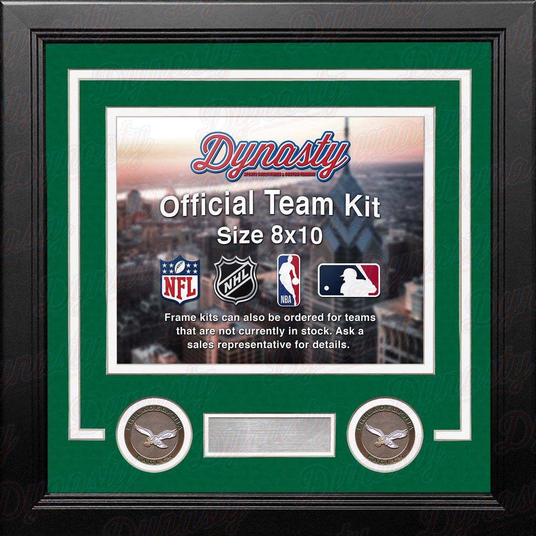 Dynasty Sports & Framing Custom Framing Kelly Green Matting & White Trim / Landscape (Horizontal); Standard Glass / No Nameplate or Medallions Philadelphia Eagles Throwback Custom NFL Football 8x10 Picture Frame Kit (Multiple Colors)