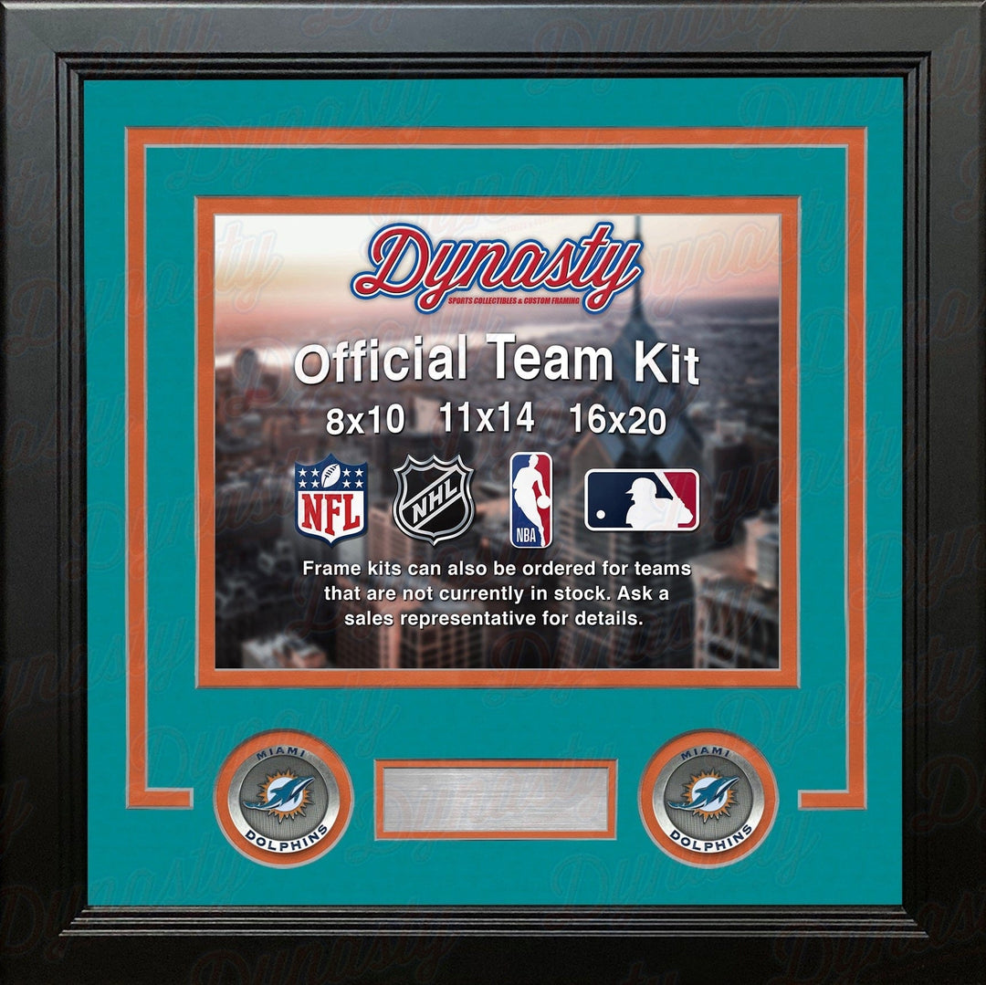 Dynasty Sports & Framing Custom Framing Landscape (Horizontal); Standard Glass / No Nameplate or Medallions Miami Dolphins Teal Custom NFL Football 11x14 Picture Frame Kit
