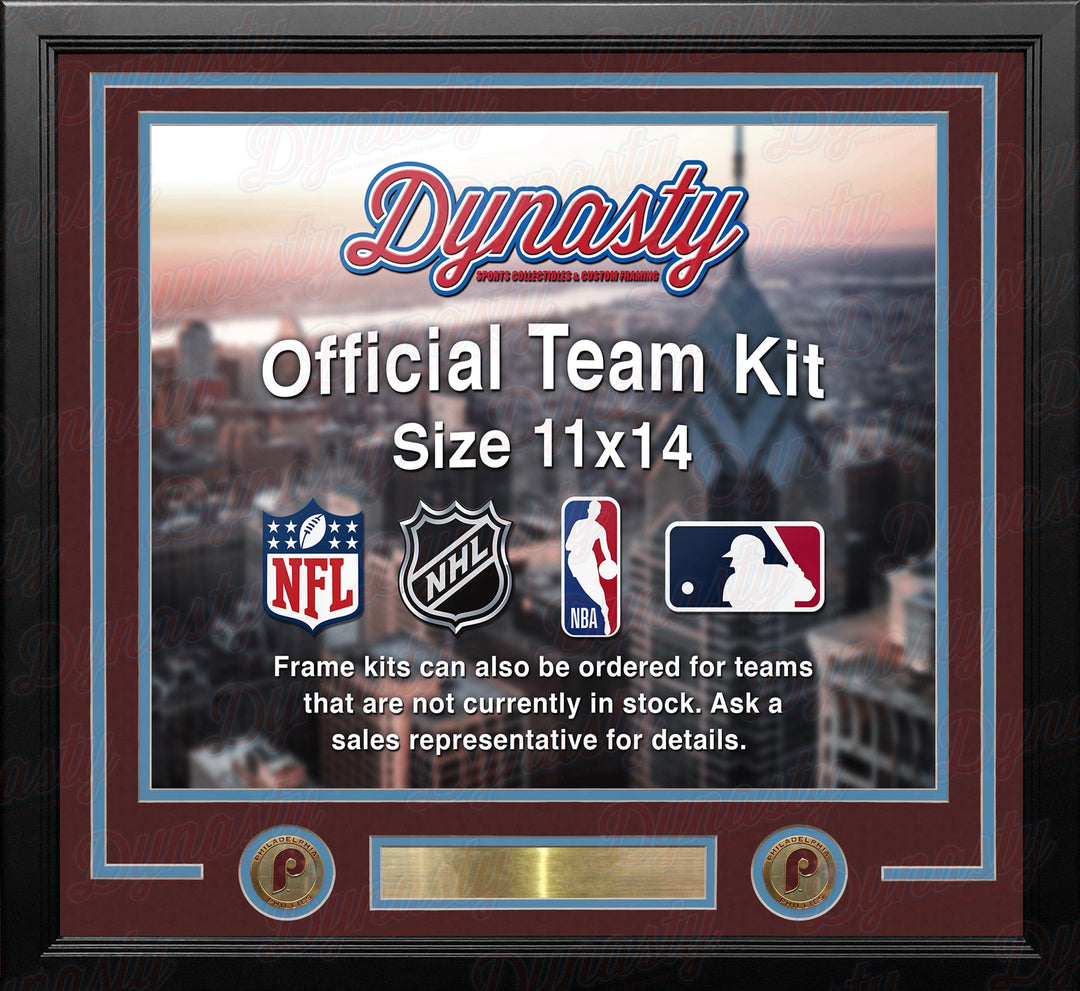 Dynasty Sports & Framing Custom Framing Maroon Matting & Powder Blue Trim / Landscape (Horizontal); Standard Glass / No Nameplate or Medallions Philadelphia Phillies Throwback Custom MLB Baseball 11x14 Picture Frame Kit (Multiple Colors)
