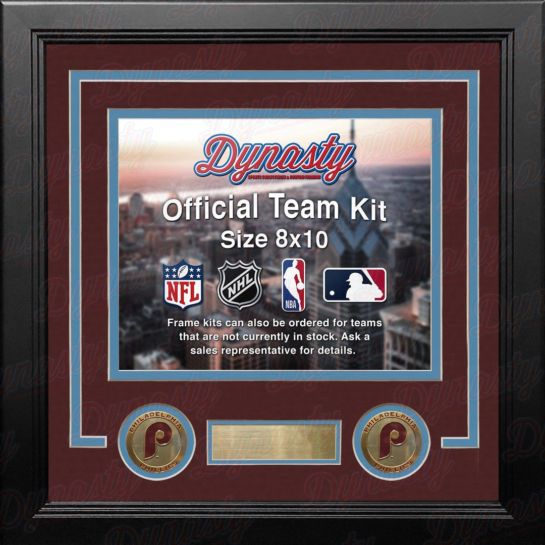 Dynasty Sports & Framing Custom Framing Maroon Matting & Powder Blue Trim / Landscape (Horizontal); Standard Glass / No Nameplate or Medallions Philadelphia Phillies Throwback Custom MLB Baseball 8x10 Picture Frame Kit (Multiple Colors)