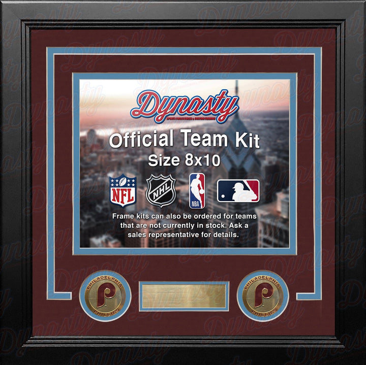 Dynasty Sports & Framing Custom Framing Maroon Matting & Powder Blue Trim / Landscape (Horizontal); Standard Glass / No Nameplate or Medallions Philadelphia Phillies Throwback Custom MLB Baseball 8x10 Picture Frame Kit (Multiple Colors)