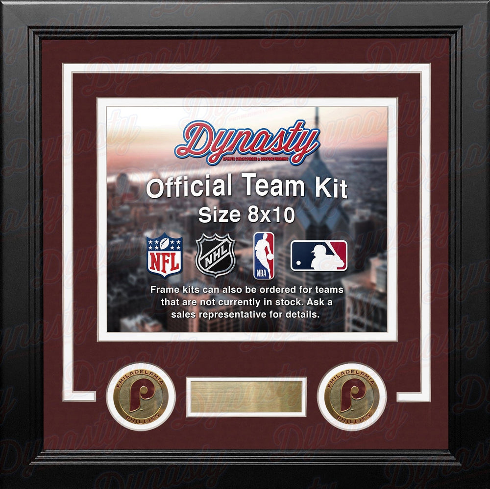 Dynasty Sports & Framing Custom Framing Maroon Matting & White Trim / Landscape (Horizontal); Standard Glass / No Nameplate or Medallions Philadelphia Phillies Throwback Custom MLB Baseball 8x10 Picture Frame Kit (Multiple Colors)