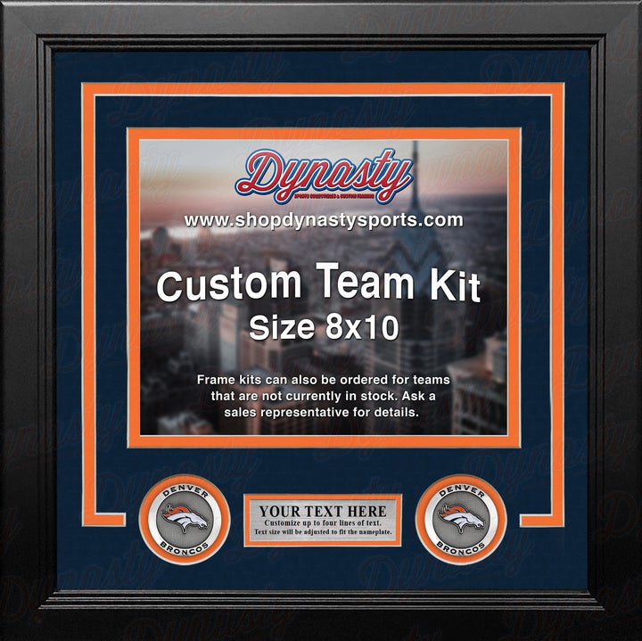 Dynasty Sports & Framing Custom Framing Navy Blue Matting & Orange Trim / Landscape (Horizontal); Standard Glass / No Nameplate or Medallions Denver Broncos Custom NFL Football 8x10 Picture Frame Kit (Multiple Colors)